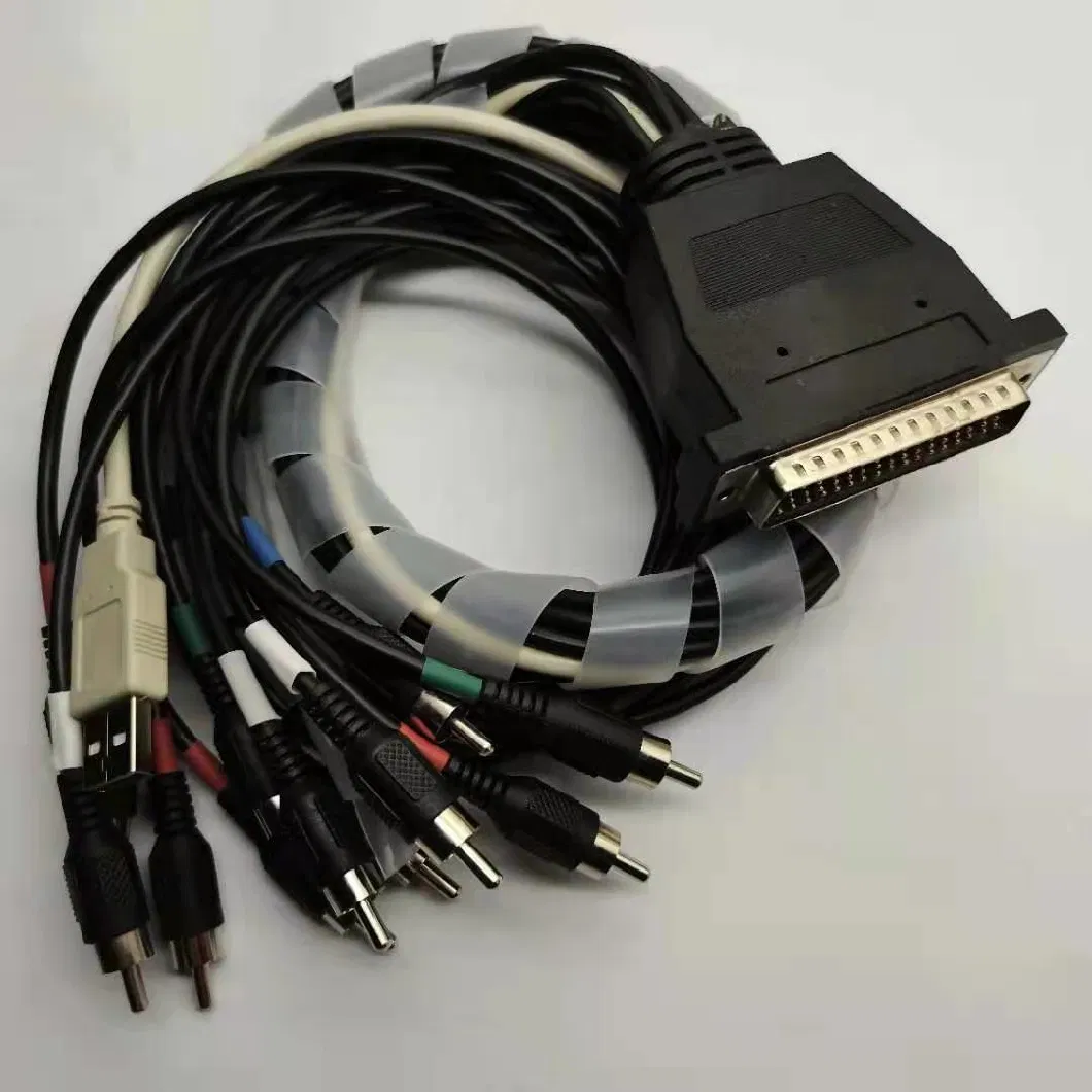 Customized Multifunctional Cable D-SUB dB25pin to DC6.3mm Audio and HD50pin to RCA+dB9 and dB25pin to dB9+Rj12 Data Cable